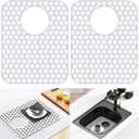 2 Pack Silicone Sink Protector for Kitchen Sink Bathroom, 13.58" x 11.6" Heat-resistant Sink Mat Non-Slip and Durable Silicone Protectors, Rear Drain, White