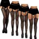 Chalier Fishnet Stockings Tights Suspender Pantyhose Lace Thigh High Stockings for Women (Black)