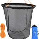 Drasry Foldable Bridge and Pier Fishing Landing Net - High Load-Bearing Aluminum Ring Drop Net for Saltwater Freshwater - Collapsible Basket With 49.2 FT Rope (23.6*23.6*27.5 IN, black)