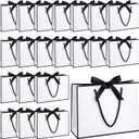 Lemecima 20 Pcs Large Bow Ribbon Gift Bags Bulk 11x4x8 Inches Elegant Black and White Paper Gift Wrap Bags with Handles for Christmas Wedding Baby Shower Birthday Party Holiday