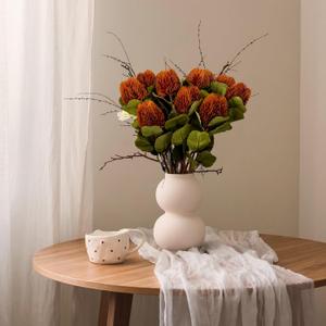 6Pcs 23inch Artificial Flowers Fake Fall Banksia Flower Orange Long Stem Autumn Faux Banksia Flowers Floral Arrangements for Home Bedroom Table Wedding Party Boho Decor