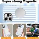 Magnetic for iPhone 13/14 Case Cute Stripes Phone Case, Shockproof Slim TPU and Hard PC Protective Phone Cover Compatible with MagSafe Designed for Women Girls, Blue and White