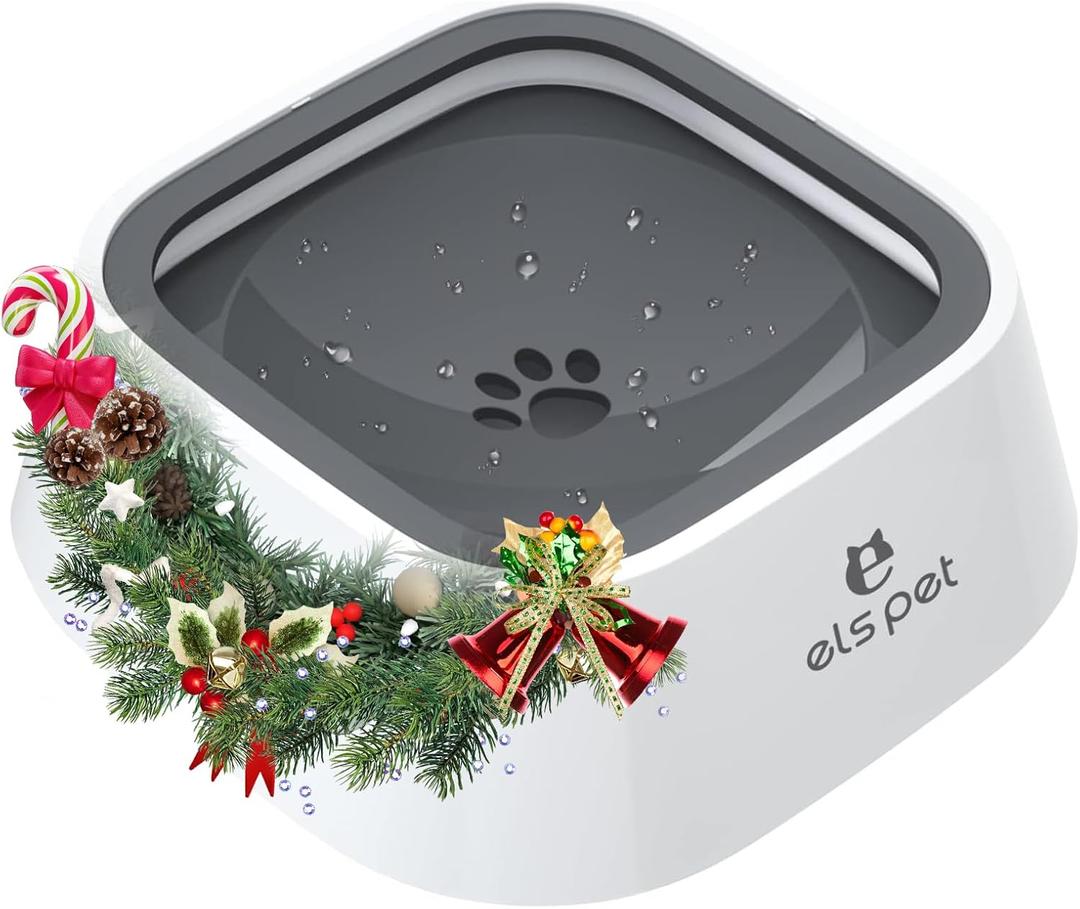ELS PET Travel Bowl, No Spill, No Drip Slow Water Feeder/Dispenser for Dogs, Cats, 35oz/1L, Splash Proof Travel Bowl for Crate and Car, Keeps Floor & Beard Dry, Dishwasher Safe (Grey)