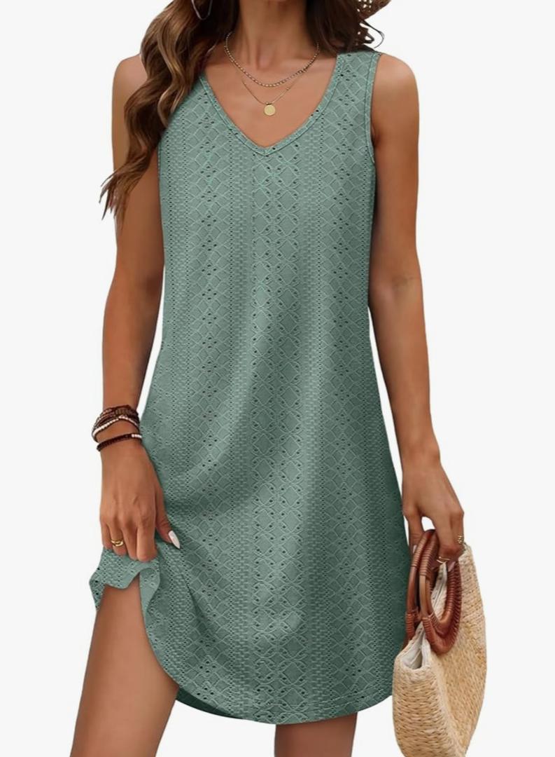 Aokosor Womens Summer Dresses 2025 Loose V Neck Sleeveless Dress Sundresses Swimsuit Coverup M