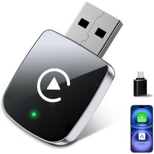 2026 Upgrade Wireless CarPlay Adapter for iPhone,2 in 1 for Apple Carplay and Android Auto Adapter,Convert Wired to Wireless, Plug & Play Mini CarPlay USB to USB-C/Type-C, Stable Control & No Delay