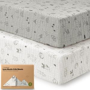 KeaBabies 2-Pack Muslin Crib Sheets for Boys, Girls - 100% Organic Cotton Fitted Baby Crib Mattress Sheet, Soft Breathable Standard Toddler Bed Cover Bedding Set, Neutral, Durable 52x28 (Woodland)