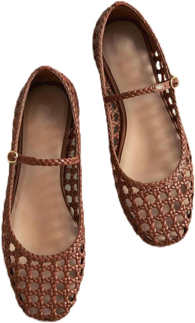 Woven Mesh Ballet Flats for Women Square Toe Mary Jane Flats Buckle Strap Flat Shoes Comfortable Ballerina Flats Dressy Mesh Shoes Casual Mary Janes for Women (8.5)