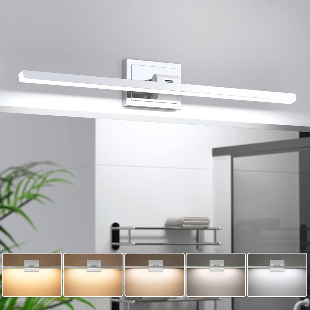 VOLISUN Modern Bathroom Vanity Light 31.5 inch, Rotatable, 18W Dimmable 5CCT Led Bathroom Light Fixture Over Mirror, Chrome Vanity Light for Bathroom Mirror Cabinets-ETL Certificated