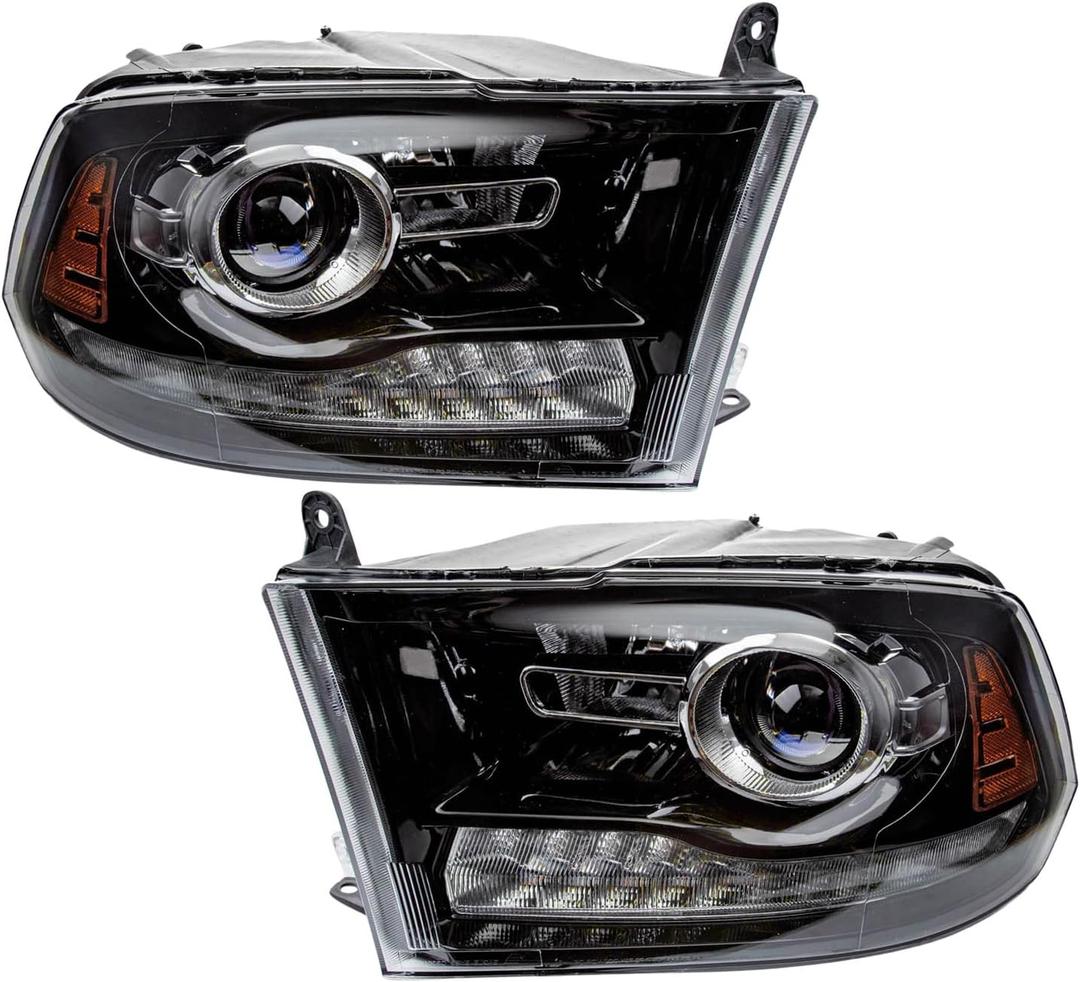 TRQ 2 Piece Headlight Assembly Set Driver & Passenger Side Compatible with Ram 1500 2500 3500 2013-2018 CH2502245 CH2503245 68093220AC 68093220AD 68093221AC 68093221AD