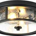 Black Ceiling Light Fixtures Flush Mount Light, 2 Bulb with Glass Flush Mount Ceiling Lights Fixture Bedroom, Indoor Outdoor Ceiling Lights for Porch Hallway Kitchen