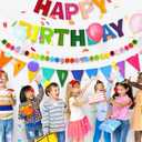 CANREVEL Pre-Strung 3D Rainbow Happy Birthday Banner, 3 PCS Happy Birthday Felt Sign, Pom Pom Garland, Triangle Fabric Bunting, Colorful Reusable Birthday Decorations for Women Men Girls Boys, Multi