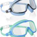Aegend Swim Goggles for Kids Youth 3-14 - 2 Pack Wide Frame Anti-Fog Anti-UV Clear Vision Goggles for Swimming (Blue & Green)