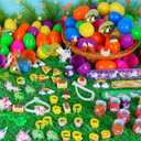 [ 6 Surprise Golden Eggs ] 100 Pack Prefilled Easter Eggs with Assorted Toys Inside, Easter Basket Stuffers Easter Party Favors for Kids Boys Girls, 100 Plastic Easter Eggs Fillers with Fidget Toys