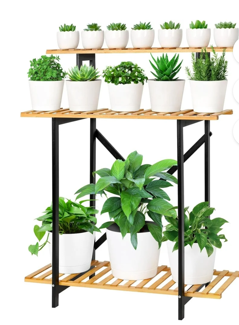 Bamboo Plant Stand Shelf Indoor Outdoor,3 Tier Wood Plant Stands ,Three Tier Tall Flower Pot Stand Holder Rack, Ladder Shelves for Multiple Plants in Balcony Patio Living Room Office,Rectangular