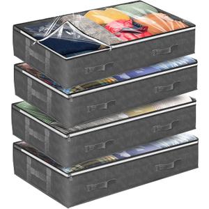 Reli. 90L Under Bed Storage Containers (4 Pack) | Closet Organizer with Clear Window | Underbed Storage Bins for Towels, Sweaters, Linens | Large Organizer for Closet (Gray)