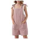 Girls Romper Sleeveless Adjustable Tie-Up Strap Short Jumpsuits Summer Clothes with Pocket, Large