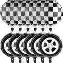 12 Pcs 18 Inch Black and White Checkered Balloons, Car Wheel Balloons Checkered Race Car Balloons Wheel Foil Balloons for Racing Theme Birthday Party Decoration Supplies