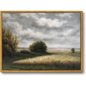 OIQArtOIQ Vintage Landscape Canvas Wall Art Framed Natural Scenery Painting Artwork Prints France Country Wilderness Farmhouse Decor Pictures Kitchen Bedroom Living Room Bathroom (36L" x 24W")