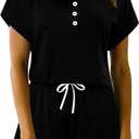 KISSMODA Women's Drawstring Waist Loose Fit Loungewear Set with Pockets (Black, XXL)