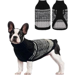 Mihachi Soft Warm Dog Sweater, Cold Weather Turtleneck Knitted Pullover Dog Clothes Costume with Leash Hole for Cats & Puppies, Black, S