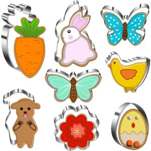 Easter Cookie Cutter Set - Bunny, Egg, Butterfly, Flower, Chick, Carrot, Dog - 8PCS Easter Cookie Cutters - Easter Cookie Cutters Shapes for Spring Holiday Baking, Mini Easter Cookie Cutters for Party