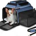 Petskd Top and Side Expandable Pet Carrier 18x13x9.5 Inches Southwest Airline Approved, Soft-Sided Carrier for Small Cats and Dogs with Locking Safety Zippers and Anti-Scratch Mesh(Blue)