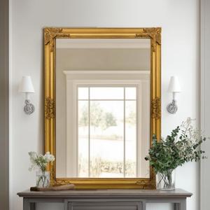 Vintage Gold Mirror for Wall, 28"x40" Antique Decorative Baroque Mirror with Imitation Metal Frame, Ornate Decorative Wall Mirror Decor for Entryway, Fireplace, Living Room, Hallway, Bathroom