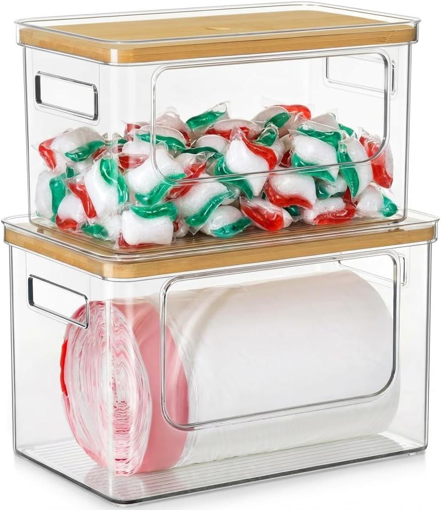 Hudgan Trash Bag Dispenser Under Sink, 2 in 1 Garbage Bag Holder Dishwasher Pods Organizer for Kitchen Pantry Laundry Room