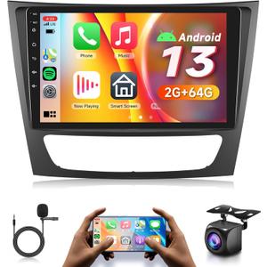 2G+64G Android 13 Car Radio for Mercedes Benz E Class W211 E200 CLS E320 E500 E350 W219 2002-2010 with Carplay Android auto GPS WiFi, Rimoody 9 Inch Touch Screen Bluetooth FM Mirror Link + Camera
