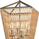 Modern Farmhouse Chandelier Light Fixtures, 4-Light Rattan Pendant Lighting with Bulbs, Boho Black Metal Geometry Chandeliers for Dining Room, Kitchen Island, Entryway Foyer