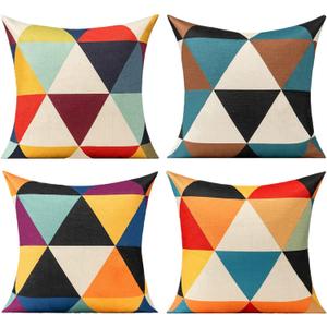 All Smiles Outdoor Throw Pillow Covers 16x16 Set of 4 Colorful Spring Fun Mid Century Modern Home Dcor Boho Summer Cushion Cases Patio Furniture Couch Living Room,Geometric Yellow Orange