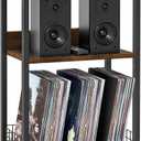 LELELINKY Large Brown Record Player Stand, 3 Tier 18" Wide Big End Table with Vinyl Storage Up to 130 Albums, Industrial Turntable Printer Tables, Modern Side Tables for Living Room, Bedroom, Office
