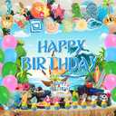 59 Pcs Hawaiian Birthday Party Supplies, Tropical Luau Summer Themed Party Decoration Hawaiian Backdrop Balloons Cake Cupcake Topper for Palm Leaf Flower Themed Party Decor