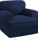 PrinceDeco 2 Pieces Armchair Slipcover Stretch Couch Covers for T Cushion Chair Slipcovers Soft Arm Chiar Cover Furniture Covers with 1 Individual T Shape Seat Covers Width Up to 40"- Navy