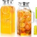 2 Liters/68oz 2 Pack Square Glass Pitcher with Lid and Handle for Fridge Door, Aofmee Borosilicate Glass Heat Resistant Dishwasher Safe Iced Tea Jar, Carafe with Scale Line for Hot/Cold Beverage