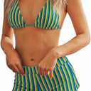 ZAFUL Bikini Sets for Women Boyshort Bathing Suit Halter Triangle Top Bikini with Shorts Set Striped Swimsuit Beach Outfits (XL)