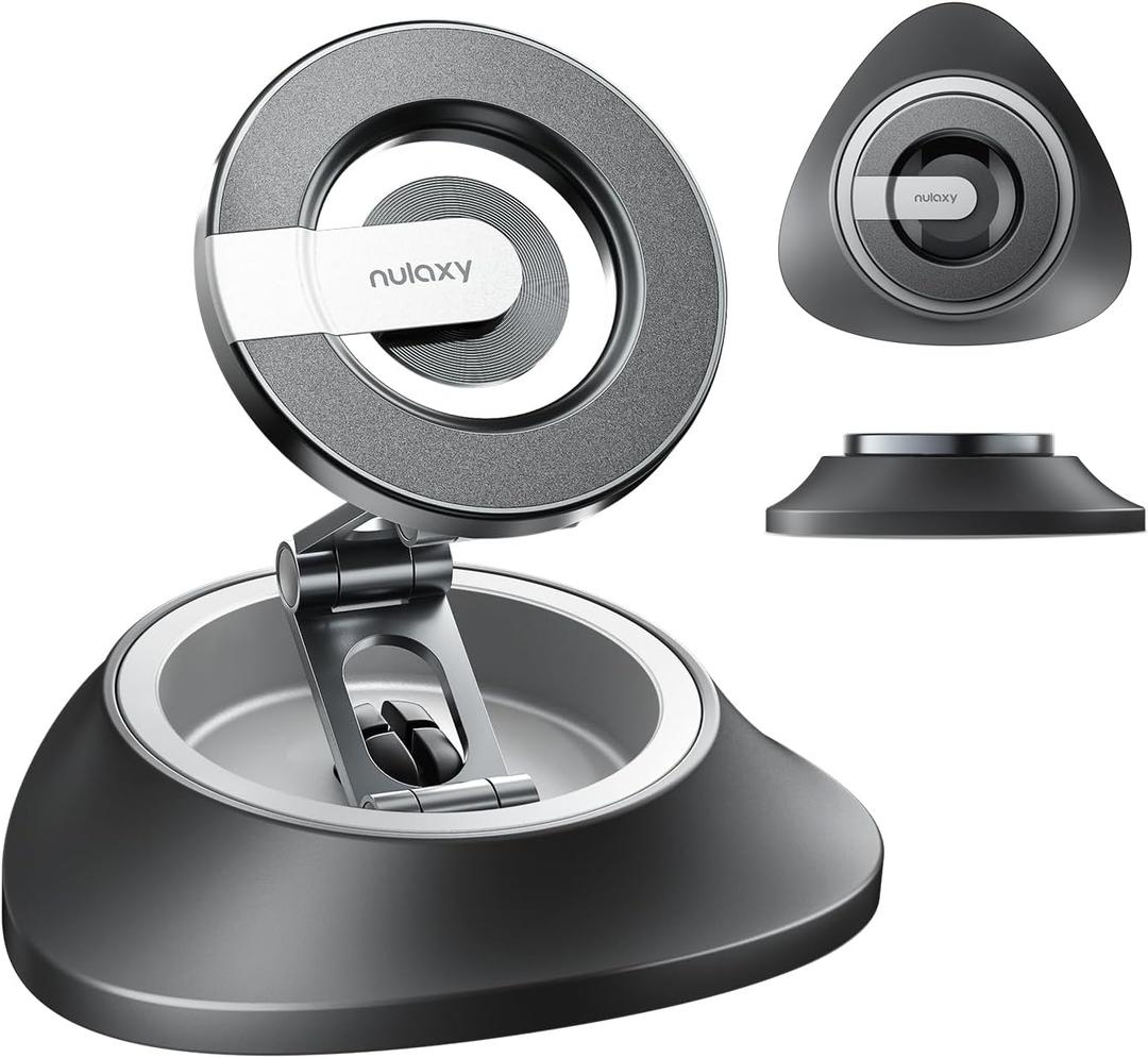 Nulaxy 2026 Upgraded Magsafe Car Mount for Dashboard, [Ultra-Stable & Strong] Car Phone Holder with Rotating Base, Foldable Magnetic Phone Holders for Your Car Compatible with iPhone 17 Pro Max (Silver)