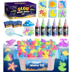 MINISENTIALS Magic Water Elf Toy Kit - Glow in The Dark Aqua Gel 6 Colors with 6 Molds - Magic Squishy Maker Water Fairies Birthday Party Favors DIY STEM Toy for 3-8 Years Old Kids