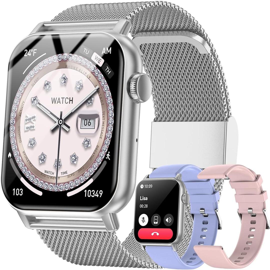 Trendia Smart Watches for Women, 1.83" HD Fitness Tracker (Answer/ Make Calls), 120+ Sport Modes with Heart Rate/ Sleep Monitor, IP68 Waterproof, Fitness Watch for iOS Android, Silver