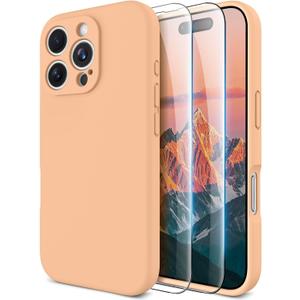 OTOFLY for iPhone 16 Pro Max Case, Compatible with MagSafe, Shockproof Magnetic Silicone Case for iPhone 16 Pro Max,[Military Grade Protection] [2 Pack Screen Protectors], Peach Fuzz