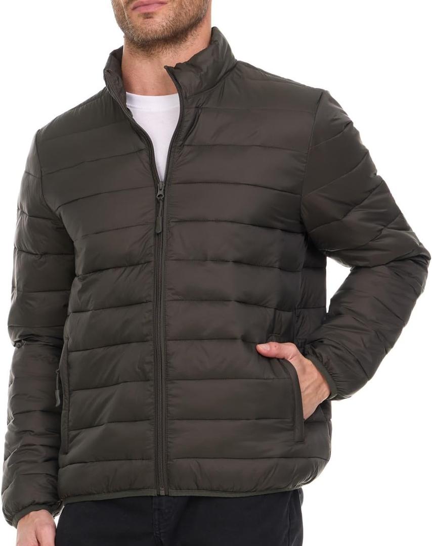 Packable Puffer Jacket Men, Warm Lightweight Winter Jackets for Men (Large, Olive)