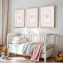 Pink Floral Wall Art Nursery Flower Canvas Wall Decor Baby Girl Wildflower Pictures Aesthetic Striped Botanical Poster Prints Pink Green Floral Painting Artwork for Girl Room 16x24 Inch Framed 3Pcs