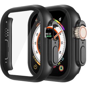 Misxi 2 Pack Hard PC Case Built in Tempered Glass Compatible with 49mm Apple Watch Ultra 3 (2025) / Ultra 2 / Ultra, Thin Protective Case with Screen Protector for iWatch, Shockproof Cover with Button, Black