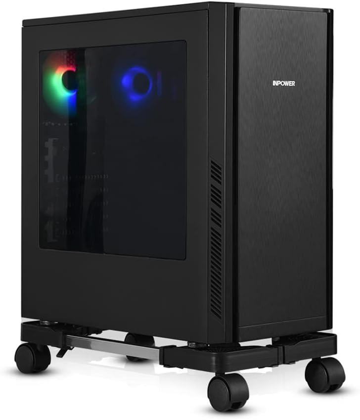 Computer Tower Stand, Adjustable Mobile CPU Stand with Rolling Caster Wheels, Premium PC Tower Stand Holder for Floor Carpet Gaming PC Case(YOSE) (black)