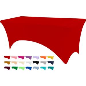 BDDC Table Covers for 8 Foot Tables, Red Washable and Wrinkle Resistant Stretch Tablecloths Rectangle 8ft for Events, Wedding, Banquets, Parties