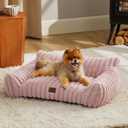 Bedsure Cute Cat Couch for Pets - Fluffy Small Dog Sofa with Premium Soft Corduroy Fleece, Pet Sofa with Removable Washable Cover, Supportive Dog Couch Bed for Small Medium Dogs, 30inch, 
Blush Pink
 (30x20x10")
