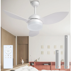 ROMASS Ceiling Fans with Lights and Remote, LED Outdoor/Indoor Ceiling Fans White 38 inch Noiseless 3 Colors Dimmable 6 Speeds Ceiling Fans for Bedroom, Living Room, Kitchen, Patio, Hallway