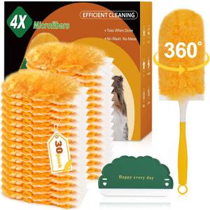 360 Heavy Duty Duster Refills for Swiffer Duster,4X Faster Electrostatic Deep Cleaning, Dusters for Cleaning Pet Hair, Blinds & Car Vents,Lasts 2+ Months, Eco-Friendly & Gift-Ready(30 Pack+1 Handle)
