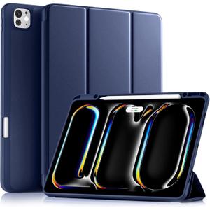 Akkerds Compatible with iPad Pro 13 Inch Case (M5/M4) 2025/2024, for iPad 13 Pro Case with Pencil Holder, Slim Trifold Stand Protective Cover with Soft TPU Back, Auto Wake/Sleep, NavyBlue