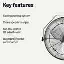 Amazon Basics 18" Outdoor Heavy-Duty Misting Fan, Wall-Mounted, Industrial, Waterproof (IP44), With Tilt Head, Metal Blades, Dual Ball Bearing Motor, 3 Speeds Up to 1550 RPM and 3781 CFM, Black